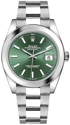 Rolex Datejust Green Baton Dial Date Stainless Steel 41mm Men's Watch 126300