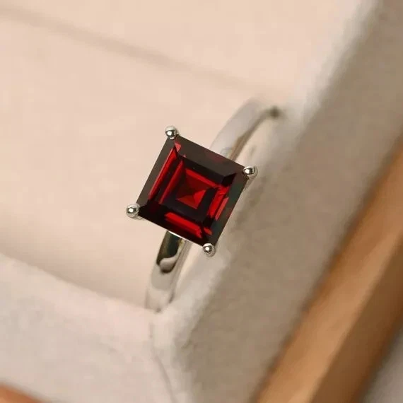 1.60 Ct Princess Cut Natura Garnet Diamond Ring 14K Solid White Gold Size All - Image 3 of 4