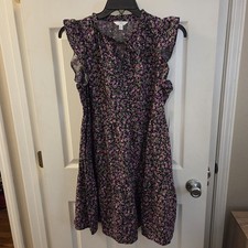 Time and Tru sz L Floral Ruffle Neck Tiered Dress casual spring boho garden NWT