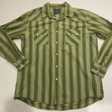 Lucky Brand Shirt Diamond Sawtooth Pearl Snap Mens Sz XXL Green Stripe Hong Kong