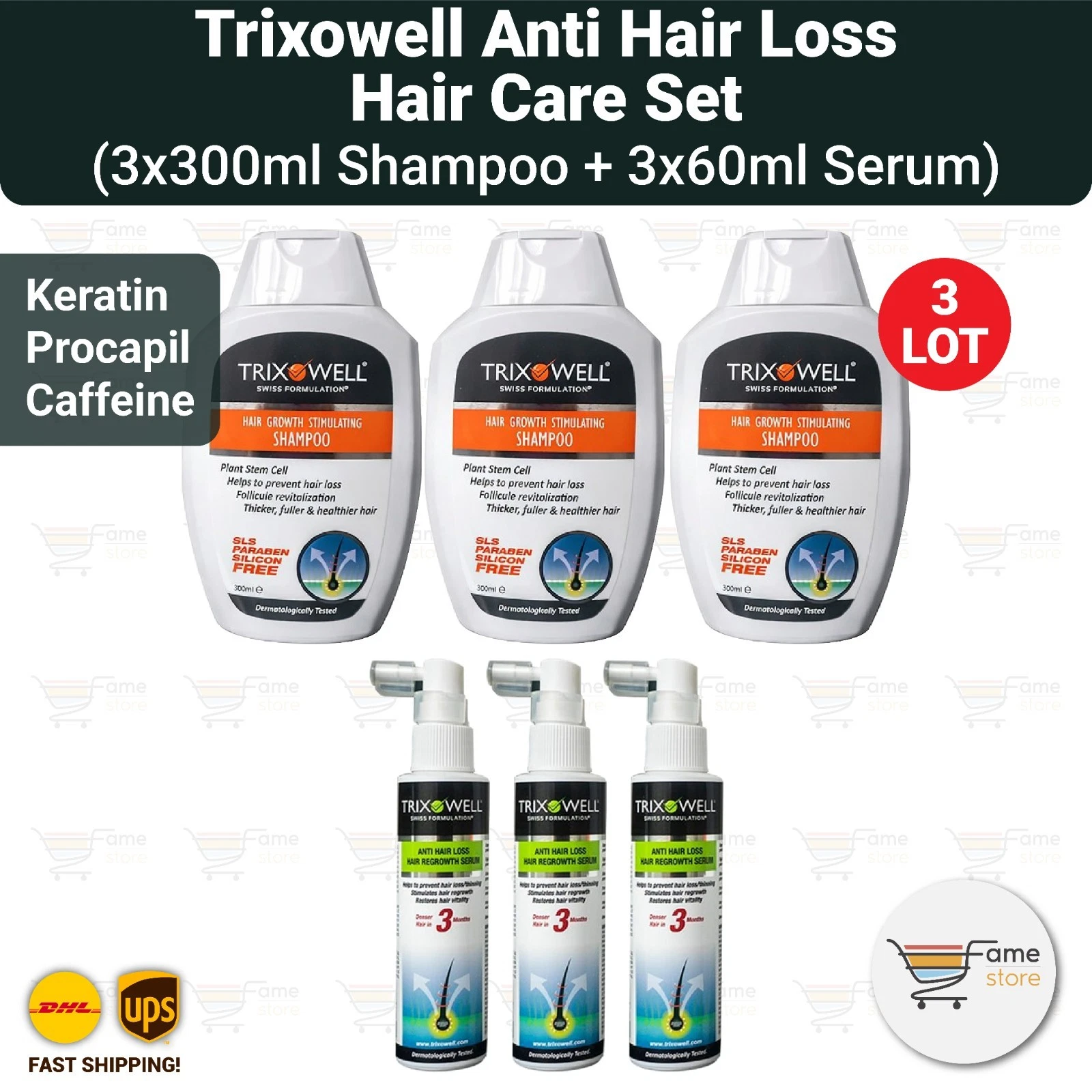 Trixowell Anti Hair Loss Hair Care Set ( Shampoo+Serum ) - 3 LOT