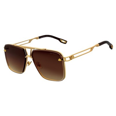 Maybach Rimless Square Metal Aviator Sunglasses Gold Frame Brown Fade Lens MH22