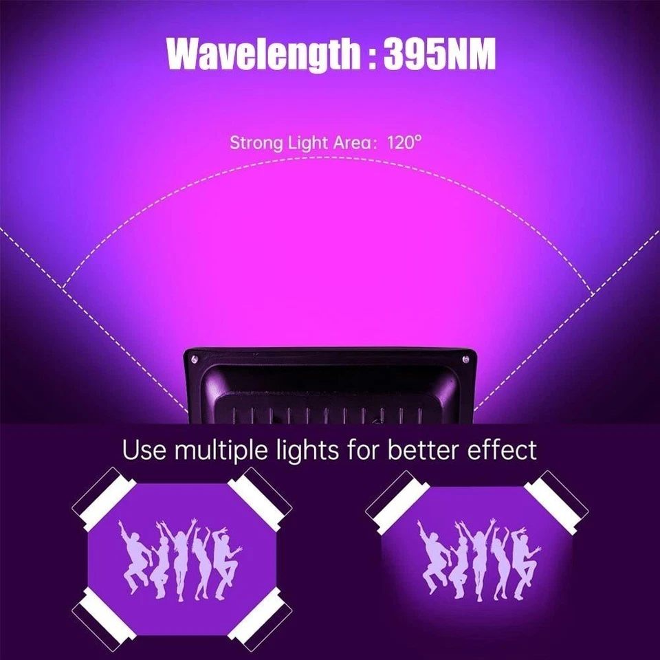 100W LED UV Schwarzlicht Strahler Fluter Wasserdicht Scheinwerfer Party Dekor - Bild 4 von 4
