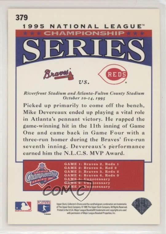 1996 Upper Deck Collector's Choice NLCS Mike Devereaux #379 - Image 2 of 2