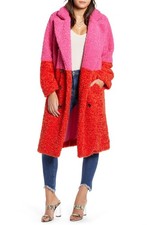BlankNYC Arrival Colorblock Pink Orange Faux Fur Coat size Medium
