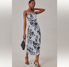 Reformation 8 NEW Pennington Midi Dress Beatriz Blue Black Floral Bustier