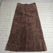 Vintage Saguaro Brown Leather Suede Maxi Skirt Paneled A-Line Boho Western SZ 8