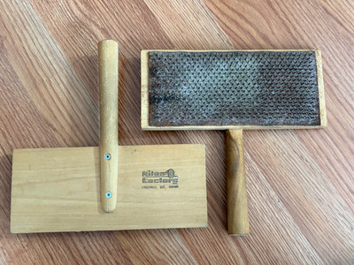 Vintage Pair (2) NILUS LECLERC Cotton Wool Carder Carding Paddles 4'' X 9'' GUC
