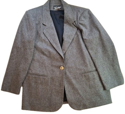 Sag Harbor 16W Womens Boxy Wool Blend Blazer Shoulder Pads Gray Single Button 