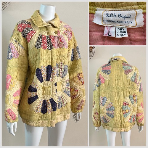 1980s KAS Originals Patchwork Quilt Jacket Feed Sack Fabric Chinstrap Coat VTG