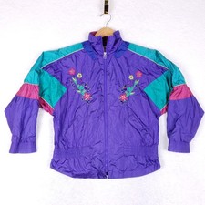 Westbound Vintage Windbreaker Womens P Purple Colorblock Floral Embroidered 90s