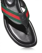 Gucci Titan Signature sandali infradito / infradito in pelle a righe web, 9UK/9.5 US
