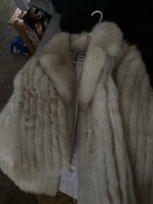 Saga Fox Beige Fur Mid-Length Women's Coat Collared Fur Trim Lined