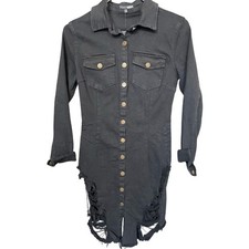 NWT Fashion Nova Black Long Sleeve Denim Dress with Ripped Sides - L