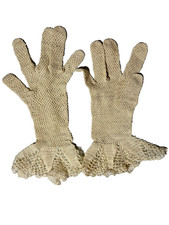 Antique Pair Cream Ivory Crochet Dainty Lace Ladies Gloves Edwardian VGC