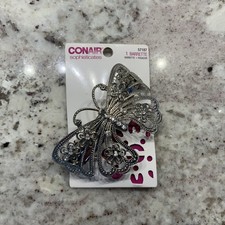 Silver Tone Metal  Rhinestone BUTTERFLY Hair Clip Barrette Large 4.5x2  New