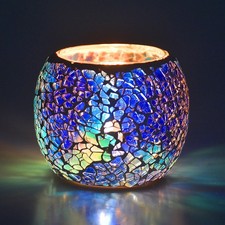 Handmade Blue Mosaic Candle Holder Unique Decorative Glass Bowl for Events