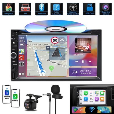 7'' Double 2 Din Car Stereo Apple CD DVD Player Radio CarPlay GPS W/Backup Camera