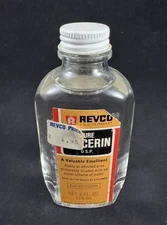 Rare Vintage Pharmacy Revco Pure Glycerin 4oz. Glass Bottle Full - Made in USA