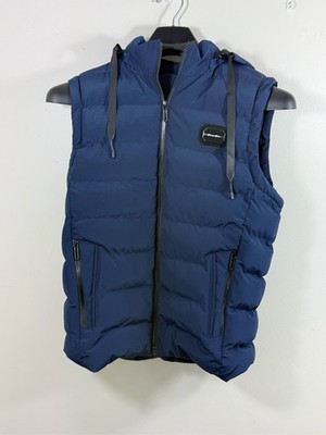 Zhang Hao Navy Hooded Puffer Vest Faux Fur Lined Gorpcore Streetwear XL
