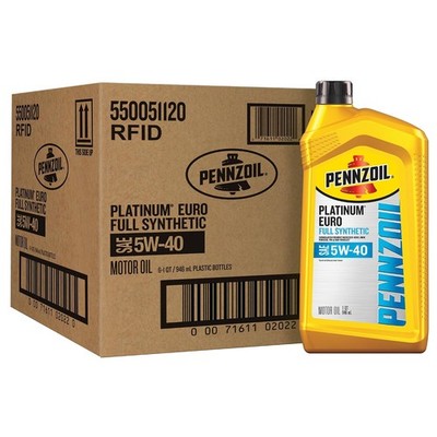 Pennzoil Platinum Euro Full Synthetic 5W-40 Motor Oil, 1 Quart (6 Pack)