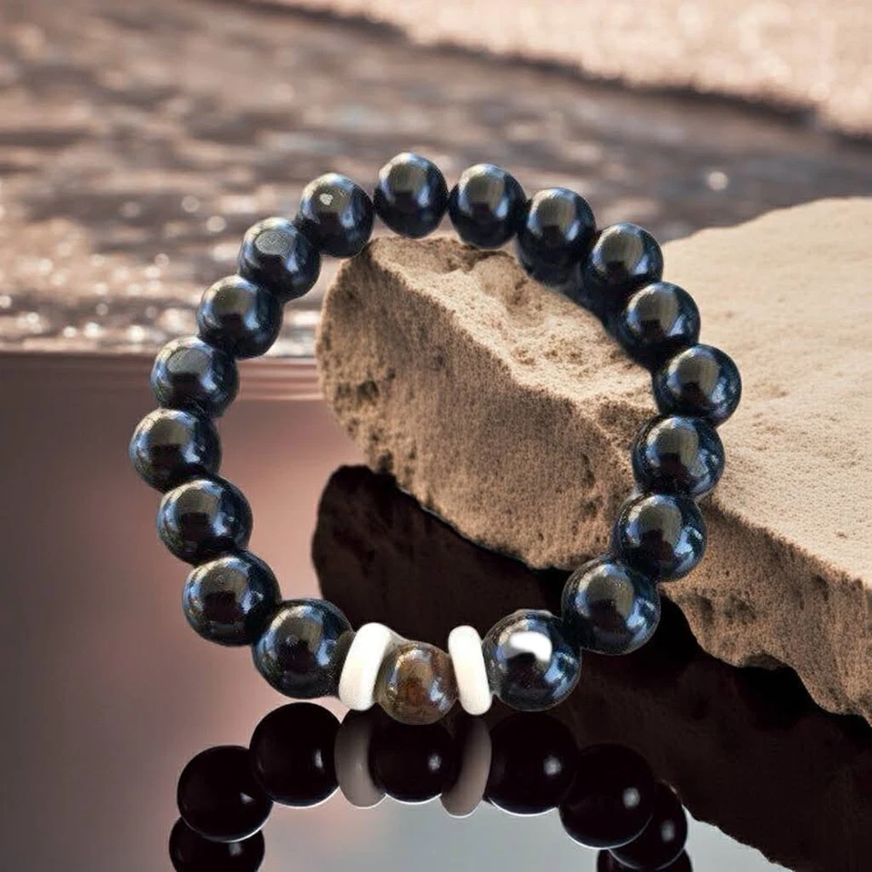 PULSERA DE PROTECCIÓN PIEDRAS ÓNIX  NEGRO Y OJO DE TIGRE NATURAL - Imagen 2 de 4