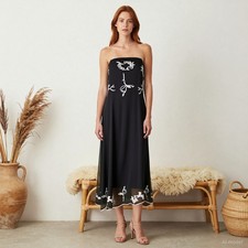 Evening Glam Knee Length Dress Black White Floral Sheer Mesh Sheath Beaded US 6