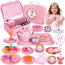 Hohosunlar Tea Party Set for Little Girls, Princess Tea Time Toy for Toddler, Ti