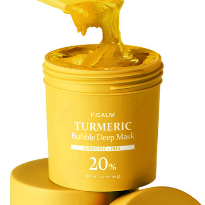 P.CALM Turmeric Bubble Deep Mask | Dark Spot Corrector with AHA/BHA, Carbonated