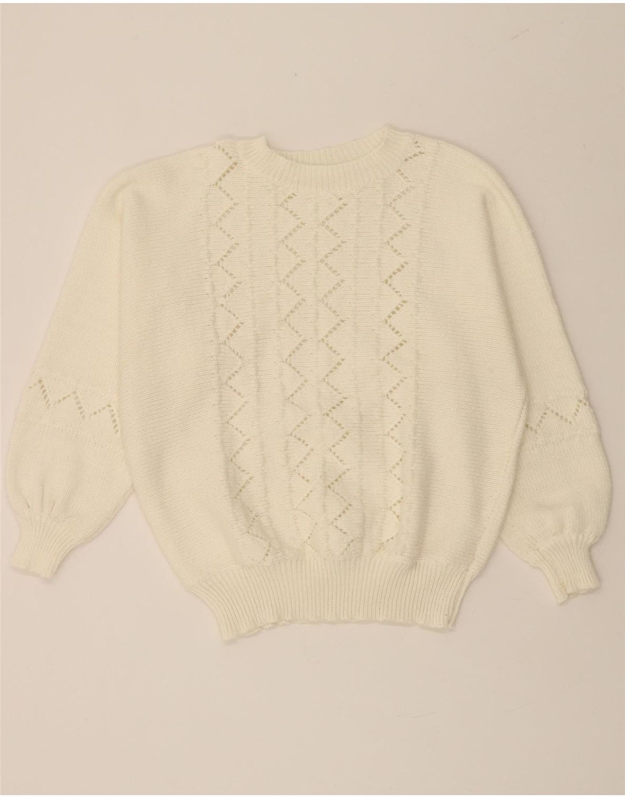 VINTAGE Womens Crew Neck Jumper Sweater UK 14 Large Off White CG04