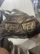 #30 newCOLE HAAN Village Shoulder Bag Handbag Hobo Tote Bronze Metallic Leather