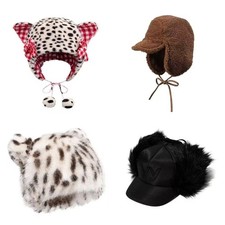 Furry Kitten Hat with Ear Furry Leopard Print Cartoon Headwear for Girls Women