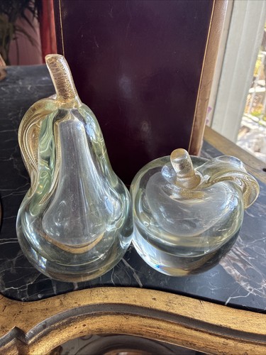 murano apple pear glass bookends