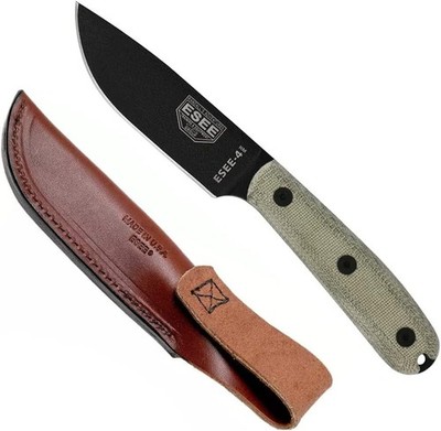 ESEE 4HM Modified 4.38in 1095 Black Fixed Blade Micarta Leather ESEE-4HM-B