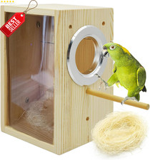 Wood Parakeet Nesting Box Transparent Bird Breeding House for Cage S - US