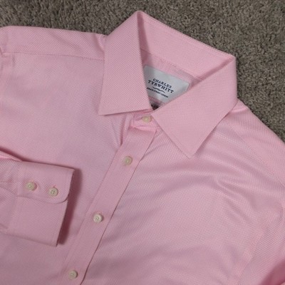 Thomas Pink Shirt Mens L 16 36 Pink Solid Non Iron Slim Fit Dress