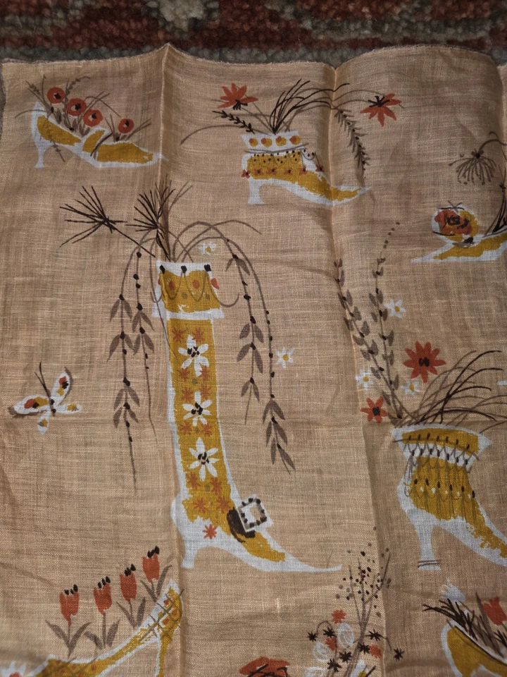 Pañuelo Jeanne Miller Vintage Rosa Melocotón Algodón Pañuelo Zapatos y Flores Foto 4 de 4