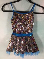 Wolff Fording Blue SEQUIN Dance Costume Set 8C INT Child Sparkle Leotard Skirt
