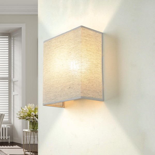 Wandleuchte Wandlampe Stoff Eckig Up Down E27 Grau Schlafzimmer Innen Alice-image