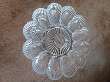  Vintage Clear Glass Hobnail Sunflower Effect 9 1/2" Deviled Egg Serving Plate!