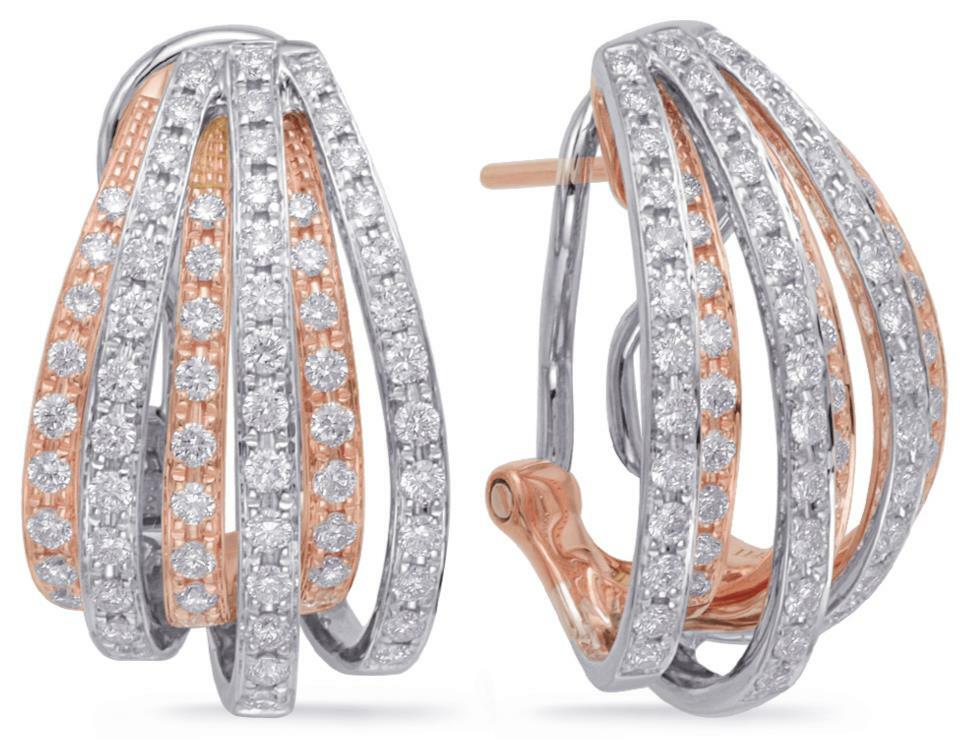 ORECCHINI DA APPENDERE CLIP OMBRELLO MULTI FILA ORO BIANCO E ROSA 14K DIAMANTE 1 41 CT