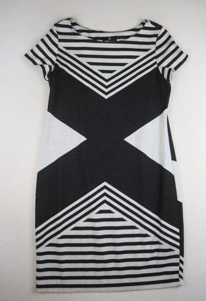 RONNI NICOLE - 女式黑色和灰色条纹弹力针织衬衫连衣裙 - L 码 — 第 2/4 张图片