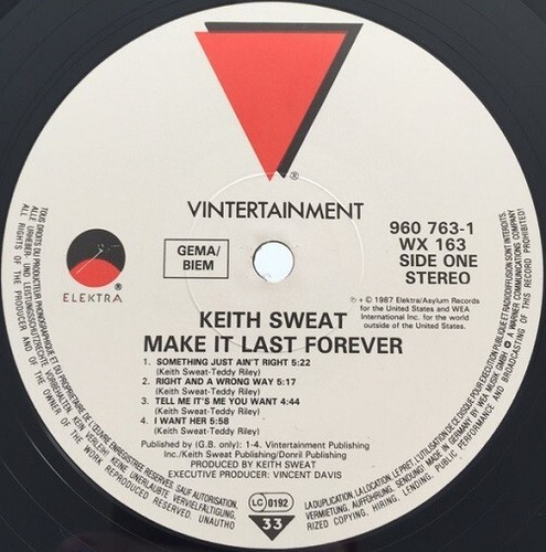 KEITH SWEAT Make It Last Forever Vinyl Record Album LP Vintertainment 1987 Soul - Picture 2 of 6