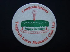 TUGGERAH LAKES MEMORIAL CLUB LTD CONGRATULATIONS HAPPY BIRTHDAY COASTER