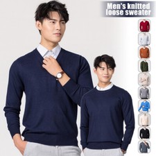 Men's Knitted Sweater Round Neck V Neck Pullover Sweater Solid Base Sweater