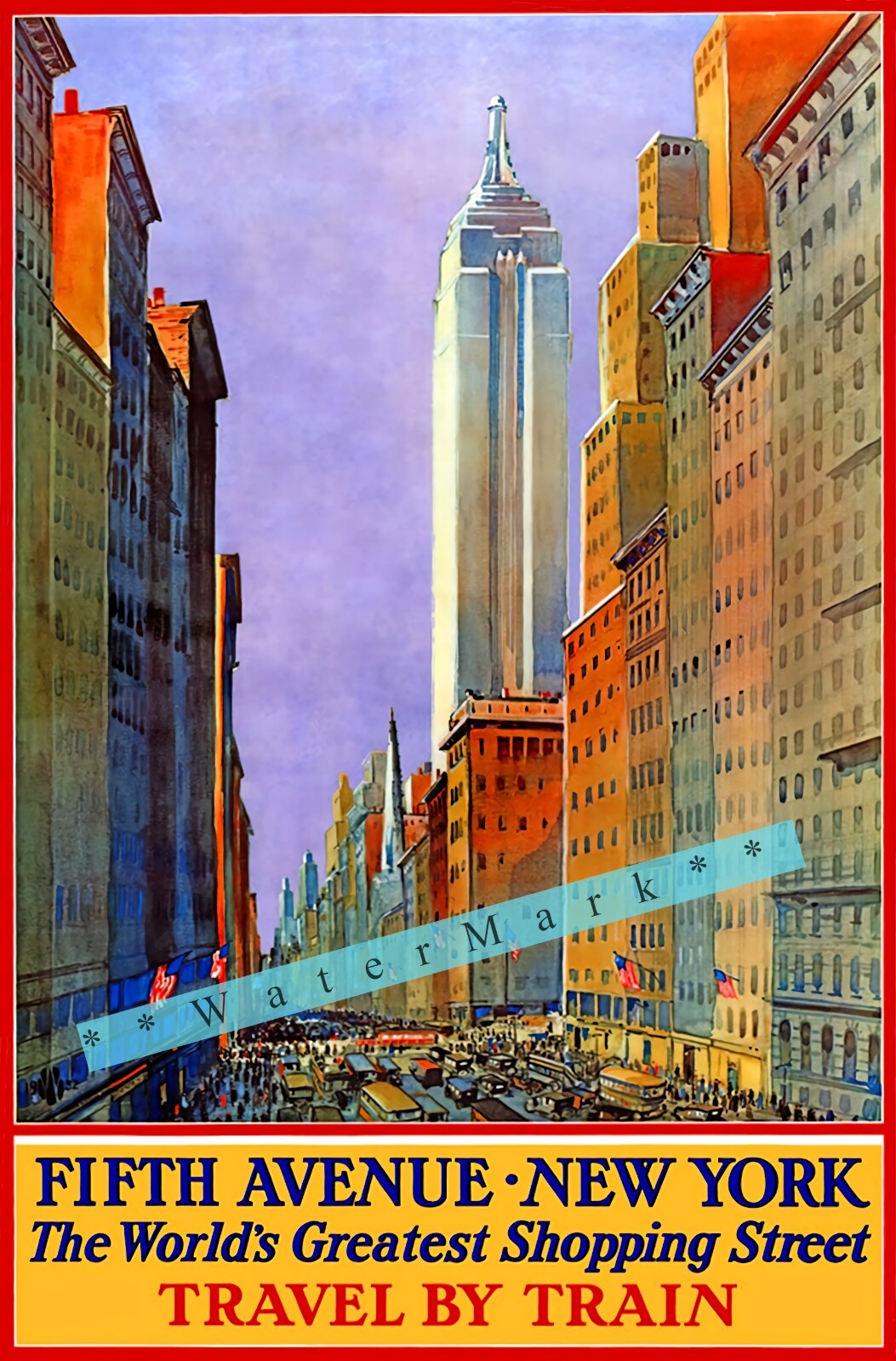 1932 Fifth Ave NYC Vintage Train Travel Poster Retro Art Print