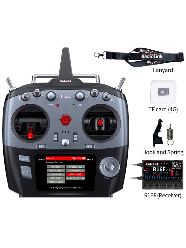 RadioLink T16D 16CH 2.4G RC Radio Transmitter w/ R16F Receiver for RC FPV Drone - Image 2 of 4