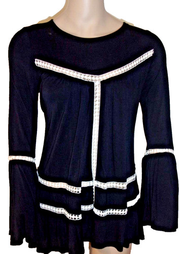 Lumie Top Black Boho Crochet Trim Bell Sleeve Tunic Size Small