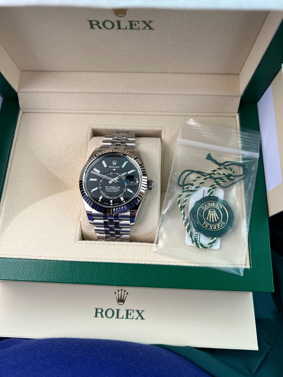 Rolex Sky-Dweller Oyster Stainless/WG 42MM BLACK Dial Box/Paps NIB