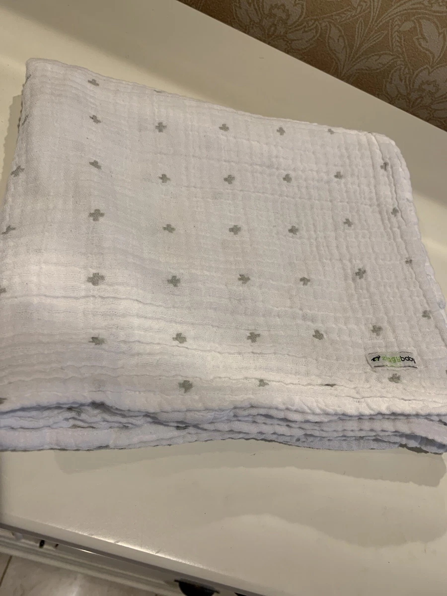 Ziggy Baby Muslin Swaddle Blanket White Gray Plus Signs Unisex